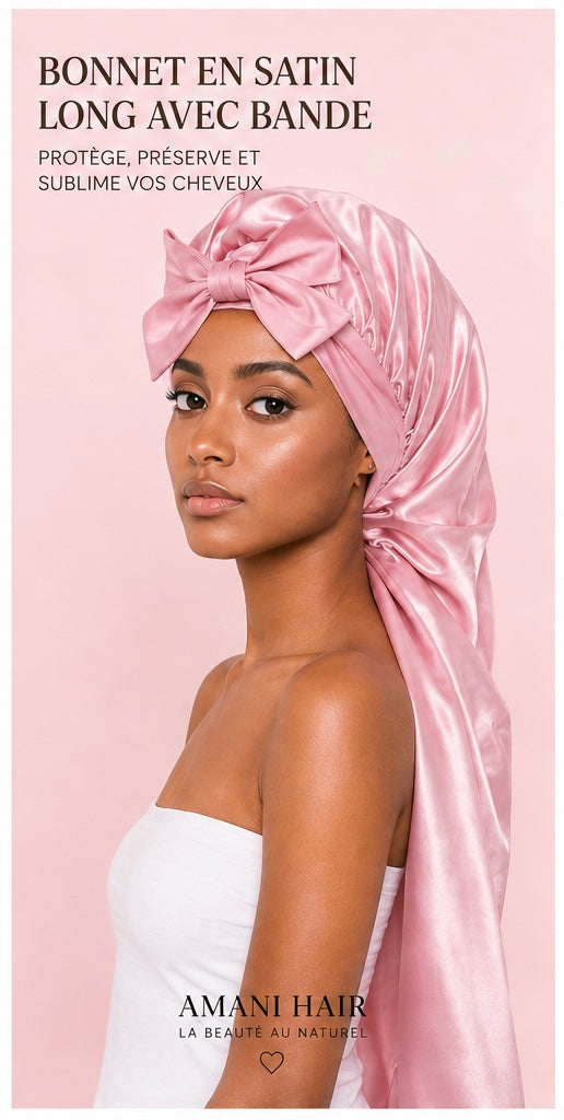 Bonnet en Satin Long avec Bande – Rose