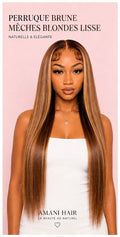 Perruque Brune Mèches Blondes Lisse