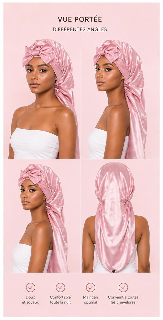 Bonnet en Satin Long avec Bande – Rose